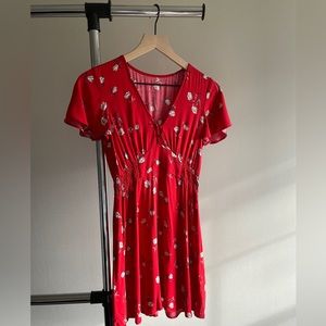 Pull&Bear España Red Floral Mini Dress Size Small, 100% Viscose